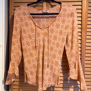 Y2K Vintage CLIO Women’s Orange Paisley Top boho bohemian Rayon flowy 70s style